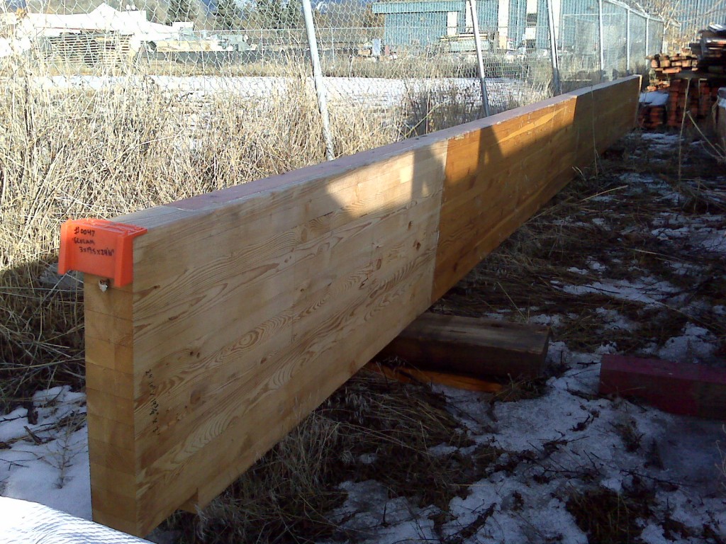 Item #0047. GluLam Beam. 3"x19.5"x24'10". $125.