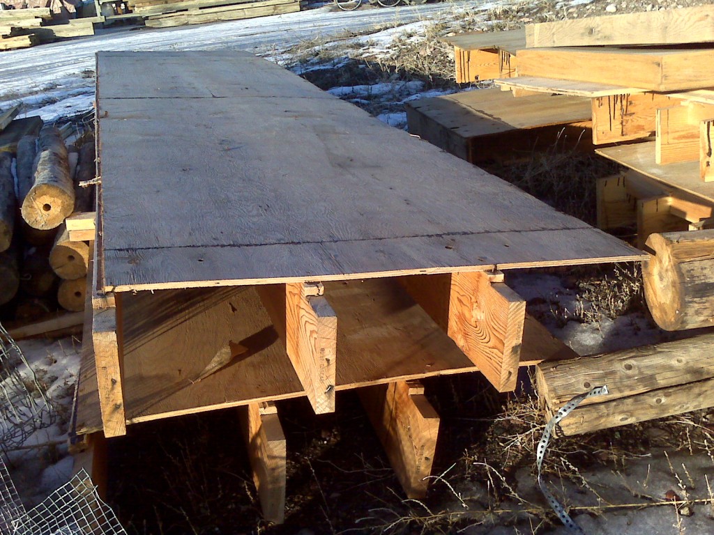 Item #0069. Stress-Skinned Panels. 2x10s attached to 20'-25' 1/2" ply. 25 available, $50 each.