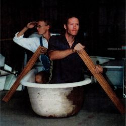 Home ReSource founders rowing a bathtub