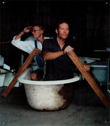 Home ReSource founders rowing a bathtub